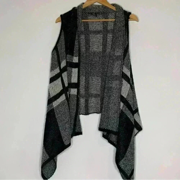 Como black plaid knit drape front sweater vest petite large - Picture 5 of 6